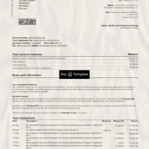 Santander Bank Statement Template